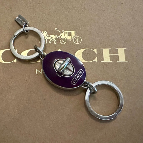 Coach Deep Purple Enamel Oval Valet Keychain Fob Bag Charm - Picture 4 of 11
